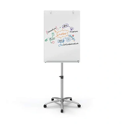Image of Nobo Glass Magnetic Whiteboard, Flipchart Easel with Adjustable Roller Stand, 700 x 1850 745 mm, Brilliant White