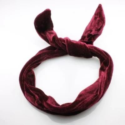 Image of Hair Accessories Wired Headband Velvet Satin Look Head Scarf Vintage Retro Wire Hairband Headwrap[Burgundy]