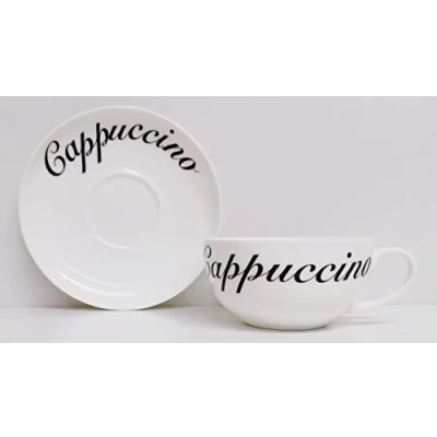 Image of Cappuccino Cup &amp; Saucer Fine Bone China Simple Wording 300ml 10.5 fl oz Hand Decorated UK
