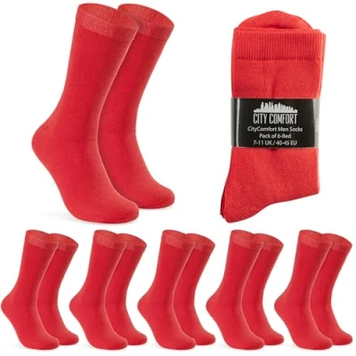 Image of CityComfort Mens Calf Socks, Breathable Crew Socks Multipack Gifts (Red 6 Pack)