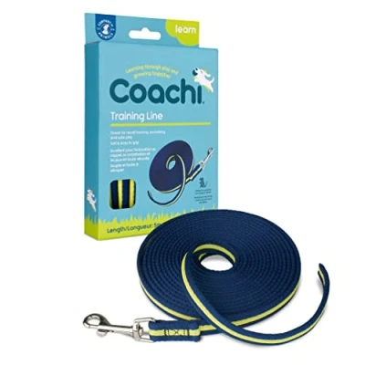 Image of Coachi Training Line 5m, Safe Outdoors, Recall Training, Dog &amp; Puppy Socialisation, Lightweight, Soft to hold, Suitable for Small Medium Dogs Puppies,Navy and Lime