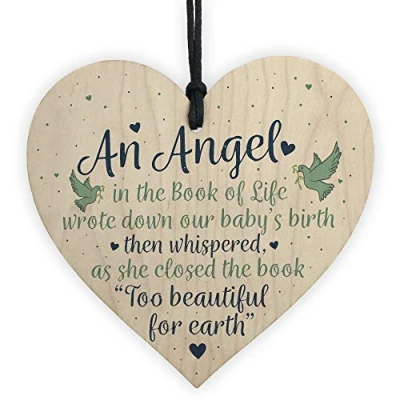 Image of RED OCEAN Angel Baby Memorial Gifts Wooden Hanging Heart Shabby Chic Plaque Heaven Love Bereavement Sign