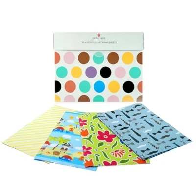 Image of UK Greetings Multipack of 20 Assorted Gift Wrap Sheets for Birthdays &amp; Other Events Includes Keepsake Box