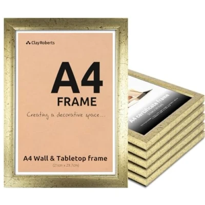 Image of A4 Frame, Photo Gold A4, Pack of 6, Picture Certificate Art Print Poster 21cm x 29.7cm Frames, Frame Frames