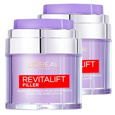 Image of L&#039;Oréal Paris Revitalift Filler Nourishing and Hydrating Facial Plumping Gel Cream with Hyaluronic Acid for All Skin Types 2x 50ml Jars