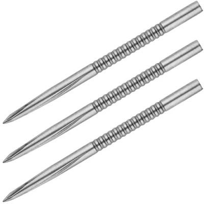 Image of Unicorn Volute Replacement Steel Tip Dart Points Nickel Plated Silver Colour Micro Shark Fin Engineered Grip 42 mm 3 per Pack