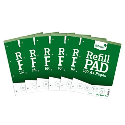 Image of Silvine A4RPNF Refill Pad, Head Bound and Punched 4 Holes. Ruled Narrow Feint. [Pack of 6],White ,160 Page A4