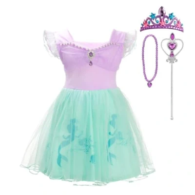 Image of Lito Angels Mermaid Costume Princess Ariel Fancy Tulle Dress with Crown and Accessories for Kids Girls Age 3 4 Years Purple 265