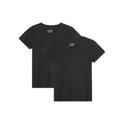 Image of DANISH ENDURANCE T Shirts for Women, Organic Cotton Ladies Shirts, Multipack, Crew Neck or V Womens Tops, 2 Pack, Jet Black, L