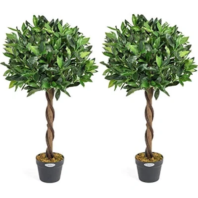 Image of CHRISTOW Artificial Bay Tree In Pot, Large 3ft 4ft Tall Indoor Outdoor Garden Topiary Ball, Twisted Wooden Trunk, Realistic Lush Green Leaves, Home Office Restaurant (3ft, 2 pack)