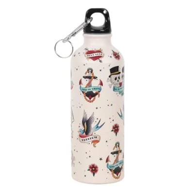 Image of Sleek Multicolor Aluminium Tattoo Print Water Bottle 21cm x 6.5cm Eco Friendly &amp; Durable, Standout Design Perfect for Everyday Use