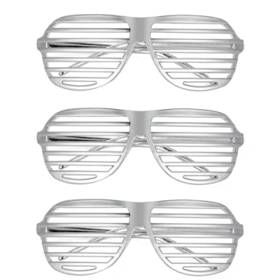 Image of Komonee 3 x Silver Shutter Shades Fun Novelty Plastic Party Retro Fancy Dress Costume Prop Rave Club Eyewear Disco Adults 80&#039;s Sunglasses