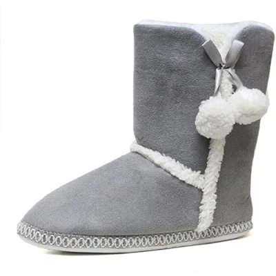 Image of DUNLOP Ladies Bootie Slippers Soft Warm Cosy Faux Fur Lined Sparkly Winter Ankle Boots (Amy Grey, UK Footwear Size System, Adult, Women, Numeric, Medium, 4)
