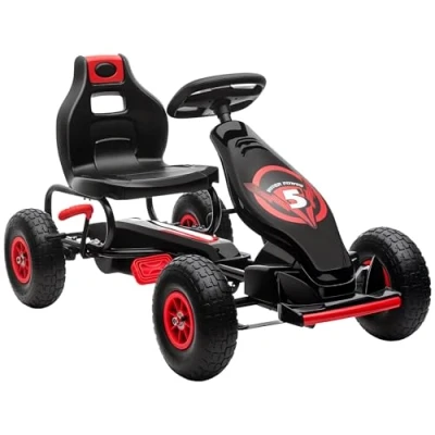 Image of HOMCOM Children Pedal Go Kart, Raving Kart with Adjustable Seat, Inflatable Tyres, Shock Aborb, Handbrake, for Ages 5 12 Years Red