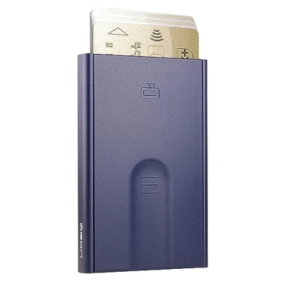 Image of ÖGON Aluminium Card Holder Slider RFID Blocking The Original Minimalist Slim Automatic Wallet for Men and Women Up to 6 Cards (Navy Blue)