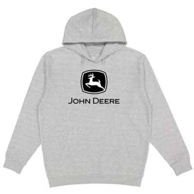 Image of John Deere Hooded Sweatshirt, Trademark Logo, Heather Gray, Grey With Black / White L