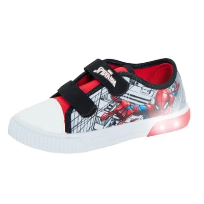 Image of Boys Spiderman Light Up Canvas Trainers with Lights White Toe EU 27