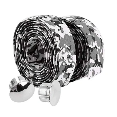 Image of Bicycle Bar Tape, Bike Handlebar Tapes Rubber Foam Anti Slip Reflective Grip Wrap Tape Wraps + 2 Plugs for Touring Cycling and Road Racing(Black+White)