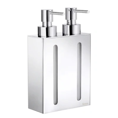 Image of Smedbo SME_FK258 &quot;Outline&quot; Double Soap And Lotion Dispenser, Polished Chrome, 11.2 x 6 21 cm, Silver
