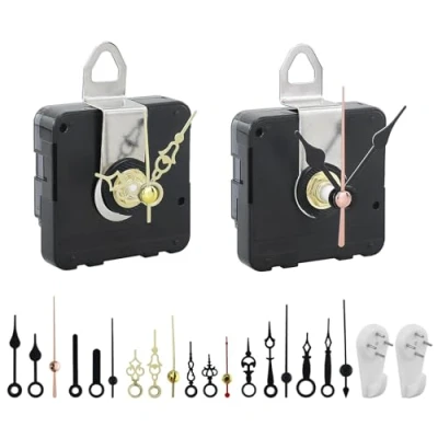 Image of 2 Pack Non Ticking Wall Miniature Clock Movements Mechanism with 5 Pairs of Short Hand Motor Kit Battery Operated DIY Repair Parts Replacement, 5/32 In Max Dial Thick, 1/2 Shaft Length
