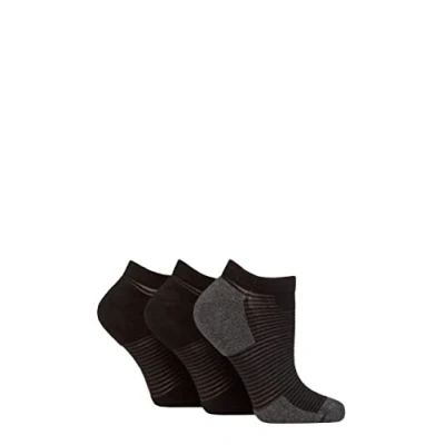 Image of Elle Ladies Sheer Stripe Cushioned Heel and Toe Sports Bamboo Trainer Socks Pack of 3 Black 4 8
