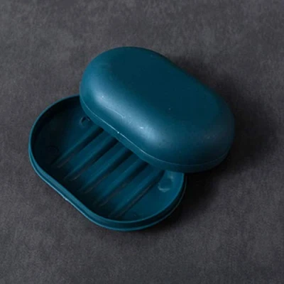Image of KMOCEPLY Portable Soap Dish Travel Box Container with Lid Shower Case Plastic Holder Leakproof (Blue B)