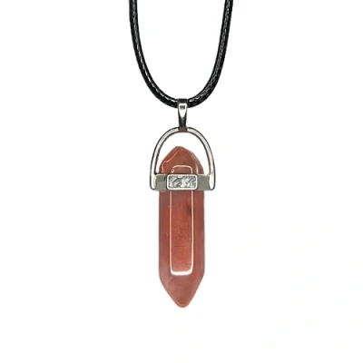 Image of VIE Double Point Pencil Pendant, Black String (Cherry Quartz)