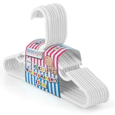 Image of HANGERWORLD 40 White Plastic 29cm Childrens Coat Clothes Garment Trouser Skirt Bar Baby Toddler Hangers
