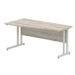 Image of Impulse 1000x600mm Straight Desk Grey Oak Top White Cable Managed Leg