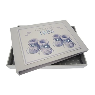Image of White Cotton Cards Gorgeous Twins, Mini Photo Album, Blue Booties