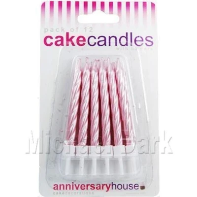 Image of Anniversary House Pack of 12 Pearlescent Light Spiral Birthday Candles with Holders, 7.5 Centimeters, Celebration Cake Decoration, AHC183, Pink Metallic