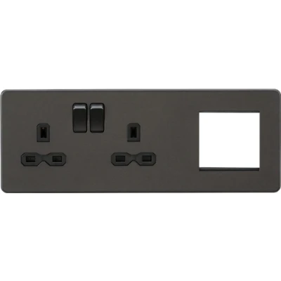 Image of KnightsBridge Screwless 13A 2G DP Socket + Modular Combination Plate, Smoked Bronze