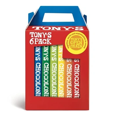Image of Tony&#039;s Chocolonely Rainbowpack Classic 6 x 180 Grams Different Milk Chocolate Bars Belgian Fair Trade