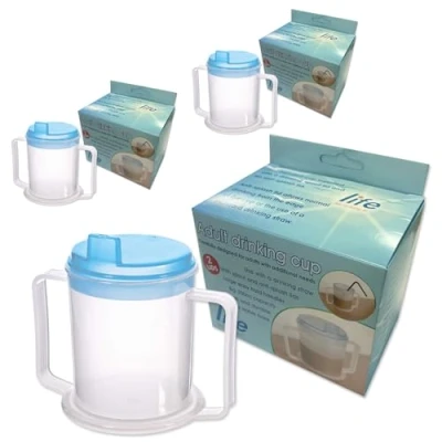 Image of LIFE Healthcare Adult Drinking Cup for Elderly 300ml Non Spill Cups Dishwasher Safe BPA Plastic Two Handled Beakers Adults, Disability People