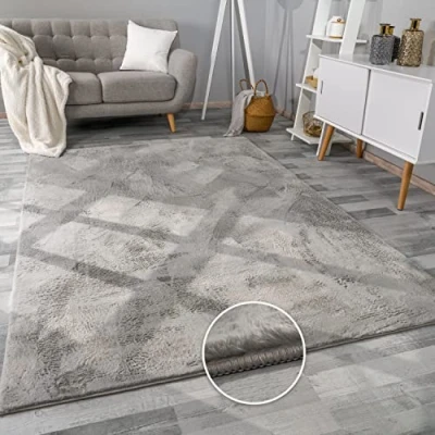 Image of Paco Home Large Rug Faux Fur Fluffy Shaggy High Pile Soft Washable, Size:80x150 cm, Colour:Grey