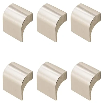 Image of Decoranddecor Amory Curved Square Knob Pull Handle for Cupboard Cabinet Zinc 32mm Hole Centre (Satin Nickel, 6 Pack)
