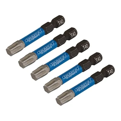 Image of Draper Expert TX STAR Impact Screwdriver Bits, T40 x 50mm, 1/4&quot; Hex (Pack of 5)