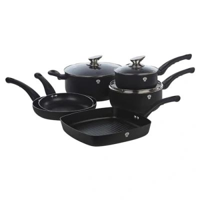 Image of BLAUMANN 9Pc Set Cookware Frying Grill Pots Saucepan Casserole Soft Touch Handle (Matt Black)