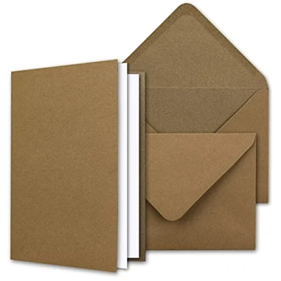 Image of NEUSER PAPIER Vintage Kraft Paper Cards Set with Envelopes &amp; Inserts 25 Sets Blank Recycled Natural Brown DIN A6 / C6
