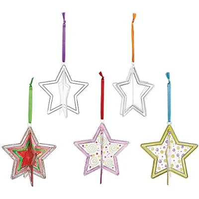 Image of Baker Ross FX268 Star 3D Suncatcher Decorations Pack of 5, Kids Christmas Decoration Craft Kit, Arts and Crafts for