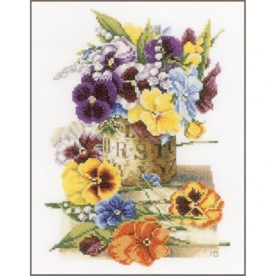 Image of Lanarte Pot of Pansies (EVENWEAVE)