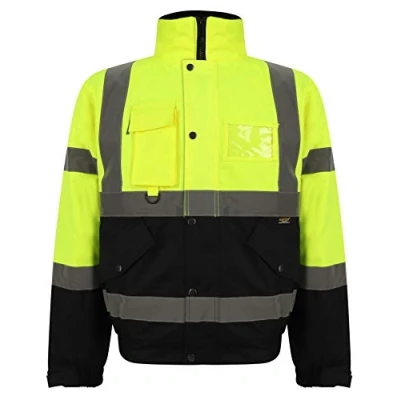 Image of Mega_JumbleSale® Hi Vis Safety Security Warm Jacket Men High Visibility Reflective Tape Two Tone Waterproof Builder Workwear Top (M, 2 Bomber Yellow/Navy)