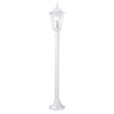 Image of Eglo Laterna 5 Outdoor Lamppost, Victorian Style Electric Garden and Driveway Light, White Cast Aluminium Clear Glass Lantern, E27 Socket, IP44