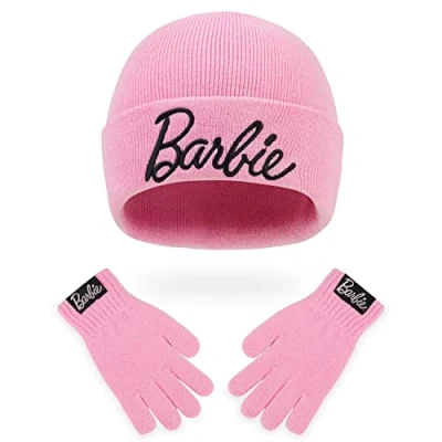 Image of Barbie Girls Bobble Hat and Gloves Set, Original Accessories, Girl Gifts for Winter