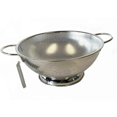Image of Buckingham 30786 Micro Perforated Stainless Steel Colander Strainer for Rice Pasta Spaghetti Noodles Vegetables Fruits Cooking and Kitchen Use