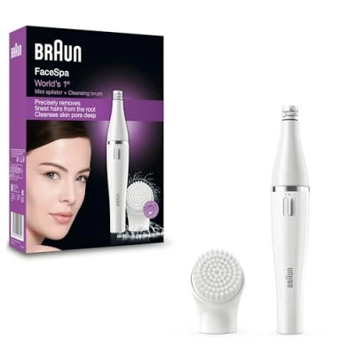 Image of Braun FaceSpa Face Epilator, Hair Removal with Facial Cleansing Brush Head, 100% Waterproof, SE810, White