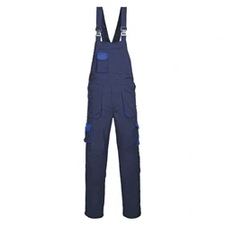 Image of Portwest TX12 Men&#039;s Texo Contrast Bib and Brace Work Overalls Workwear Dungarees with Elasticated Back Storage Pockets Navy, X Small