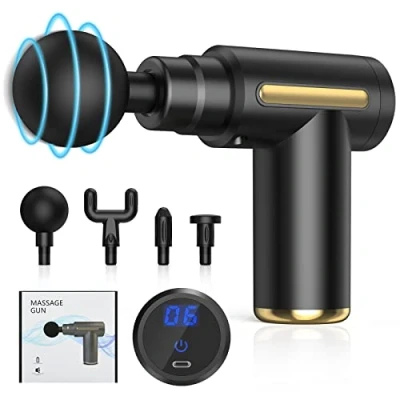 Image of SHAVINGFUN Massage Gun, Mini 6 Speeds, 4 Heads, 1800mAh Battery, Type C Charging, Super Quiet (Black)