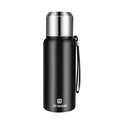 Image of Vacuum Insulated Flask 500ml/16.9oz with Cup lid Stainless Steel Thermo Water Flasks Leakproof Keep Coffee hot&amp;Cold Drink Bottle.(Black,500ml)