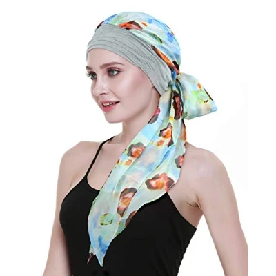 Image of Hair Turbans Hats for Cancer Women Wig Cap Long Headwear Head Wraps Scarves